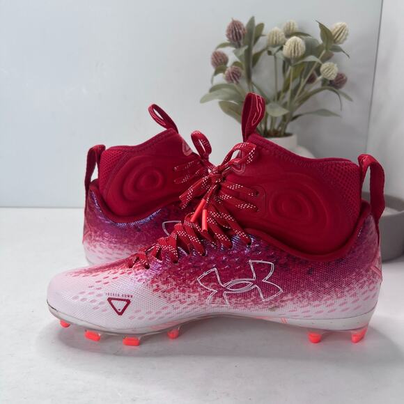 Under Armour Spotlight Lux MC 2.0 Football Cleats Lace Up Red White Mens Size 8 - Picture 6 of 8